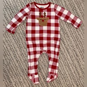 Mud Pie Buffalo Check Reindeer Appliqué Sleeper Size 6-9 Month